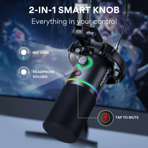 Dynamic RGB Gaming Microphone with 2-in-1 Smart Knob