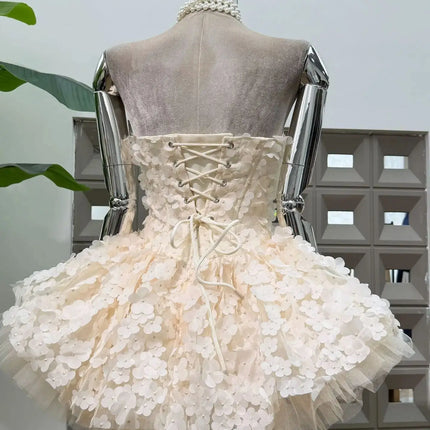 Strapless 3D Flower Mini Party Dress — A-line Tulle Skirt, Birthday & Occasion