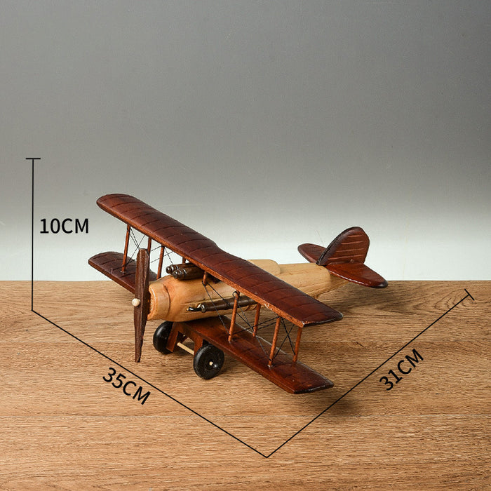 Vintage Wooden Airplane Decor with Handcrafted Details for Home and Tabletop Display