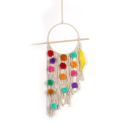 European Plush Ball Tassel Tapestry - Colorful Cotton Wall Hanging