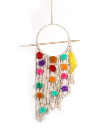 European Plush Ball Tassel Tapestry - Colorful Cotton Wall Hanging