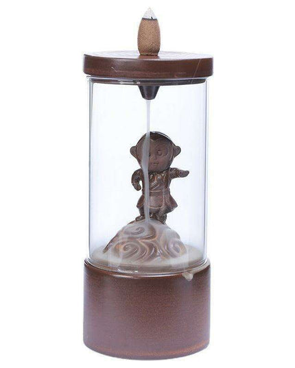 Majestic Monkey King Backflow Incense Burner with Shielding Windproof Cover