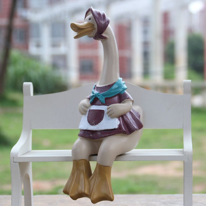 Whimsical Nordic Duck Couple Resin Ornament for Home and Garden