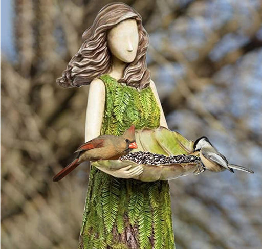 Outdoor Garden Landscape Scene Set Crafts Angel Girl Bird Feeder Resin Ornament eprolo