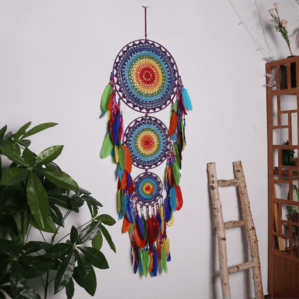 Handcrafted Indian Three-Ring Dream Catcher: Festive Cultural Home Decor Accent