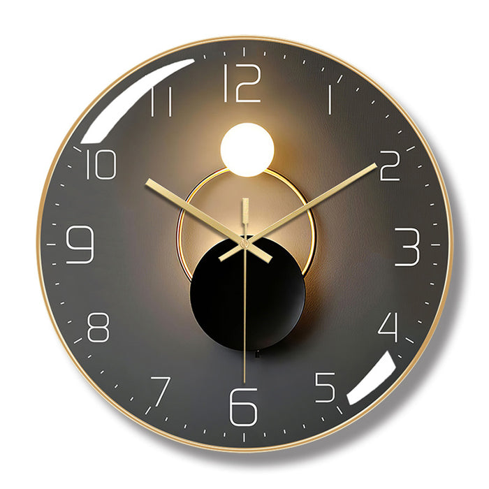 Elegant 12-Inch Silent Wall Clock with Curved Glass and Wood Back Plate