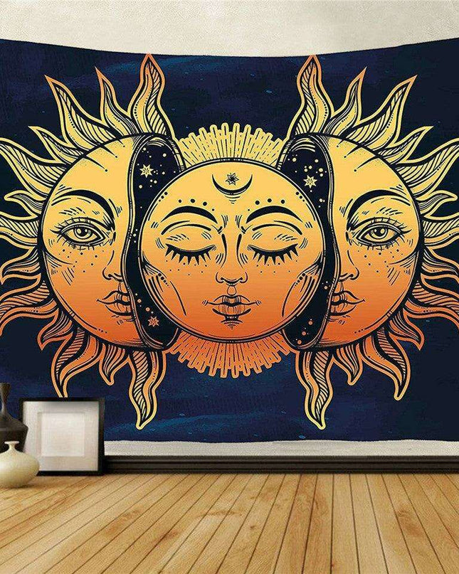 Celestial Harmony Sun and Moon Wall Tapestry: Colorful Art for Cosmic Home Decor