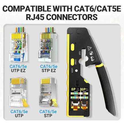 AMPCOM EZ-Type All-in-One RJ45 Crimping Tool Kit for Network and Telephone Cables - Très Elite