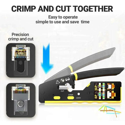 AMPCOM EZ-Type All-in-One RJ45 Crimping Tool Kit for Network and Telephone Cables - Très Elite