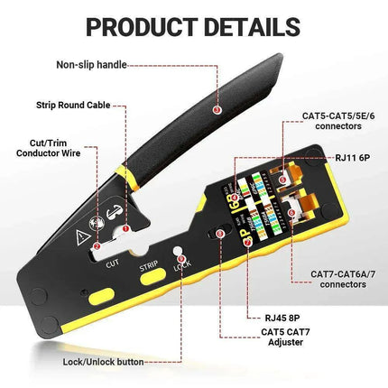 AMPCOM EZ-Type All-in-One RJ45 Crimping Tool Kit for Network and Telephone Cables - Très Elite