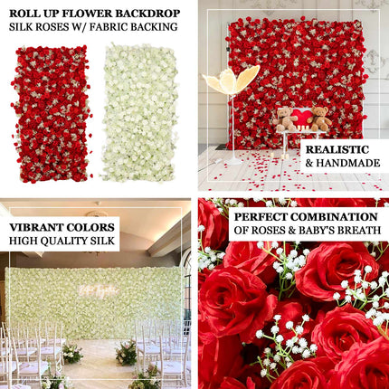 AliKopy 8ftx4ft Roll Up Flower Wall Panel with Silk Roses & Breathabil
