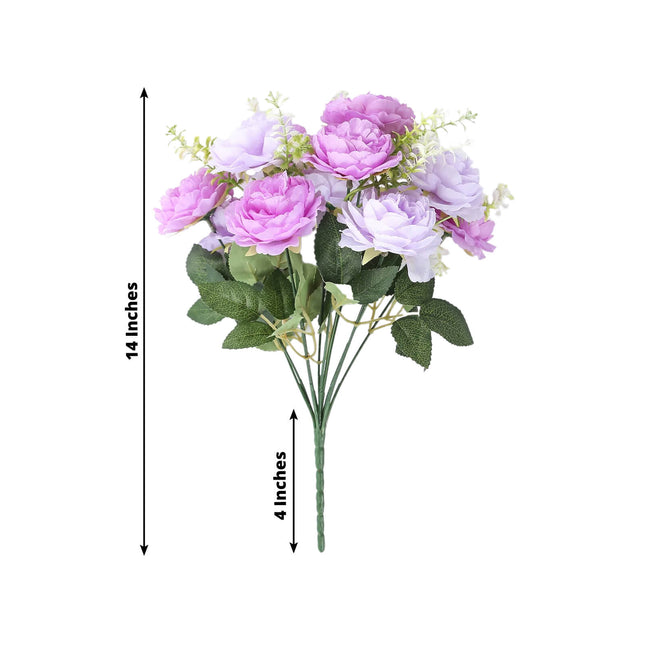AliKopy 2-Pack 14" Lavender Silk Peony Bouquet – Lifelike Floral Decor