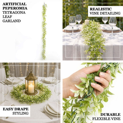 AliKopy 6.5ft Green Artificial Wandering Peperomia Vine - Faux Hanging