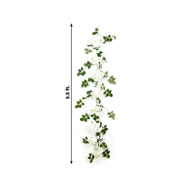 AliKopy 2-Pack Ivory Silk Hydrangea Garland - 5.5ft with Green Leaves