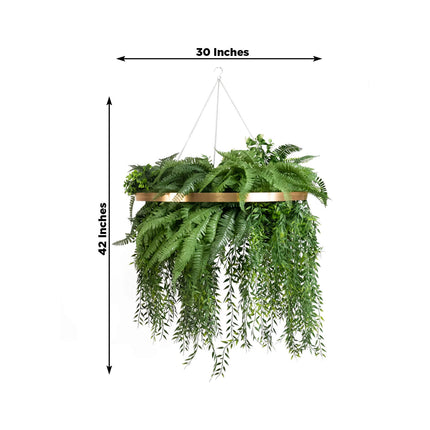 AliKopy 24" Gold Faux Greenery Hoop Chandelier with 42" Fern Draping