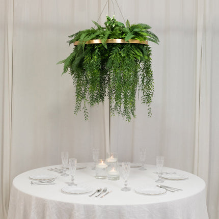 AliKopy 24" Gold Faux Greenery Hoop Chandelier with 42" Fern Draping