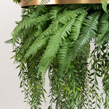 AliKopy 24" Gold Faux Greenery Hoop Chandelier with 42" Fern Draping