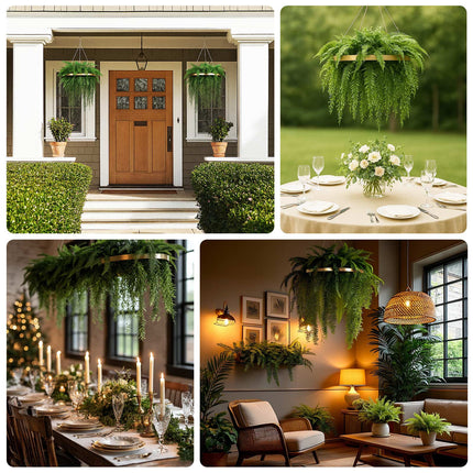 AliKopy 24" Gold Faux Greenery Hoop Chandelier with 42" Fern Draping