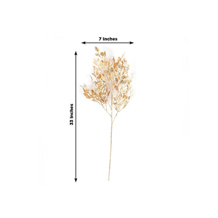 AliKopy 4 Pack Gold Metallic Artificial Leaf Sprays - 33” Ruscus Branc