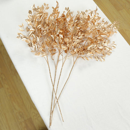 AliKopy 4 Pack Gold Metallic Artificial Leaf Sprays - 33” Ruscus Branc
