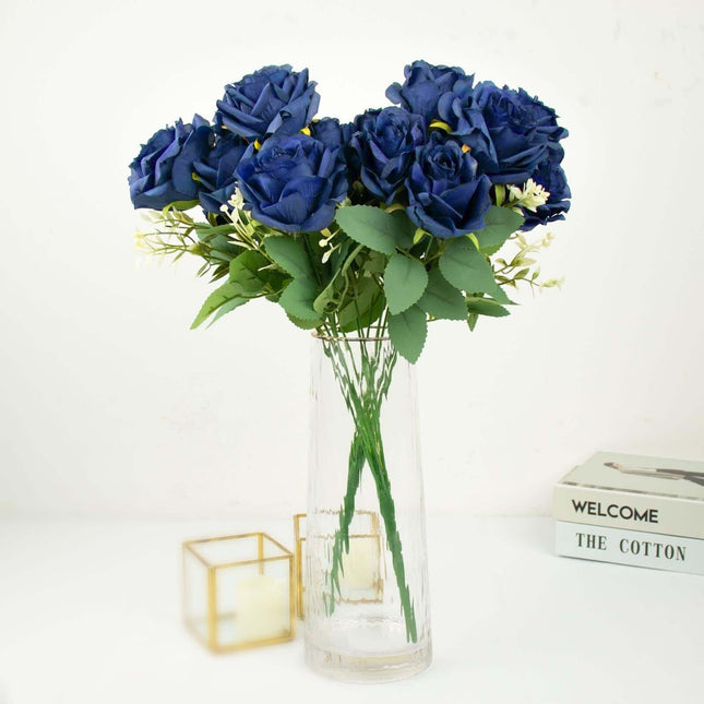 AliKopy 18" Real Touch Navy Blue Silk Rose Bouquet - Long Stem, 2 Pack