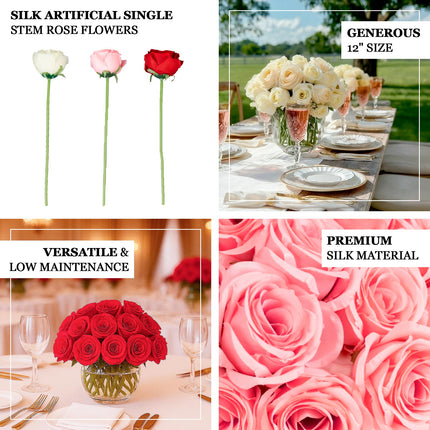 AliKopy 10 Pcs 12" Red Artificial Silk Roses - Realistic & Durable