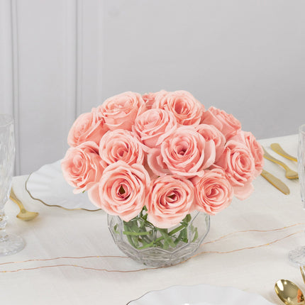 AliKopy 10 Pcs 12" Pink Artificial Silk Roses - Realistic & Durable