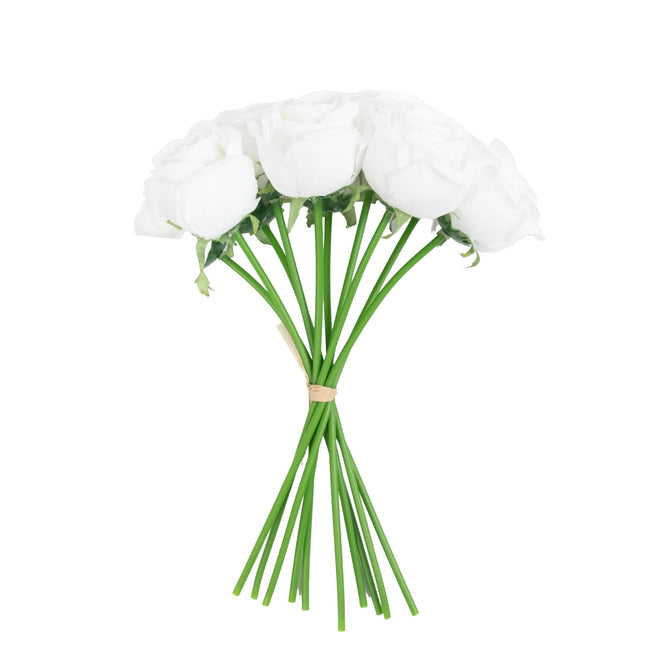 AliKopy 10 Pcs 12" White Artificial Silk Roses - Durable, Realistic De
