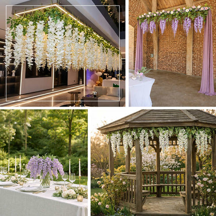 AliKopy 6 Pack Cream Silk Wisteria Vines - Long 21" Hanging Plants