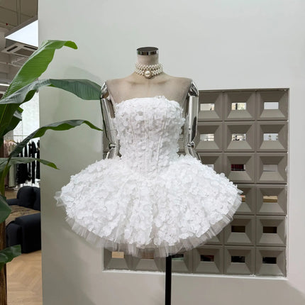 Strapless 3D Flower Mini Party Dress — A-line Tulle Skirt, Birthday & Occasion