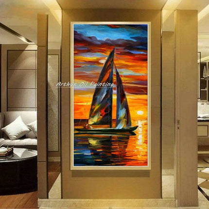 Abstract Boat Oil Painting: Large Handcrafted Artwork to Elevate Your Home's Aesthetic - Très Elite