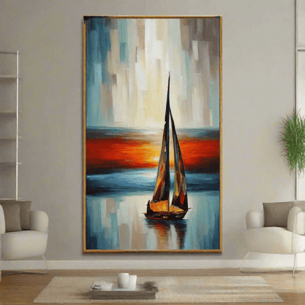 Abstract Boat Oil Painting: Large Handcrafted Artwork to Elevate Your Home's Aesthetic - Très Elite