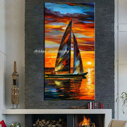 Abstract Boat Oil Painting: Large Handcrafted Artwork to Elevate Your Home's Aesthetic - Très Elite