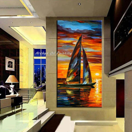Abstract Boat Oil Painting: Large Handcrafted Artwork to Elevate Your Home's Aesthetic - Très Elite