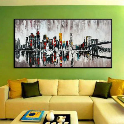 Abstract Urban Cityscape Hand-Painted Canvas Art - Contemporary Wall Decor Inspiration - Très Elite