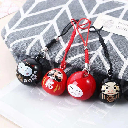 Abundance-Inviting Daruma Bell Lucky Cat Charm Keychain - Très Elite