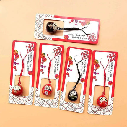Abundance-Inviting Daruma Bell Lucky Cat Charm Keychain - Très Elite