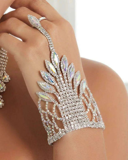 Elegant Crystal Charm Wrap Bracelet and Finger Chain - Bridal Radiance