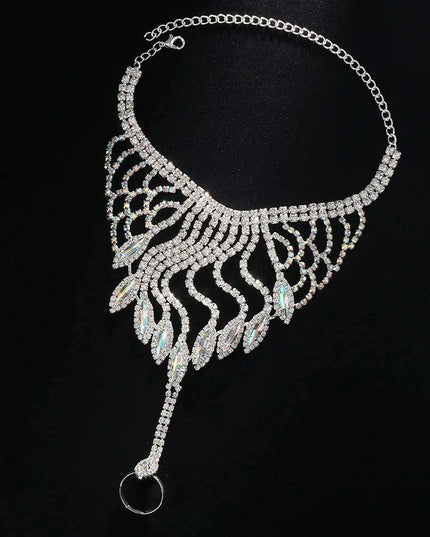 Elegant Crystal Charm Wrap Bracelet and Finger Chain - Bridal Radiance