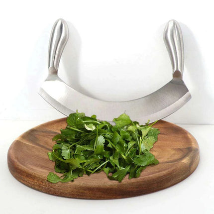 Acacia Wood Culinary Prep Set with Premium Stainless Steel Mezzaluna Chopper..