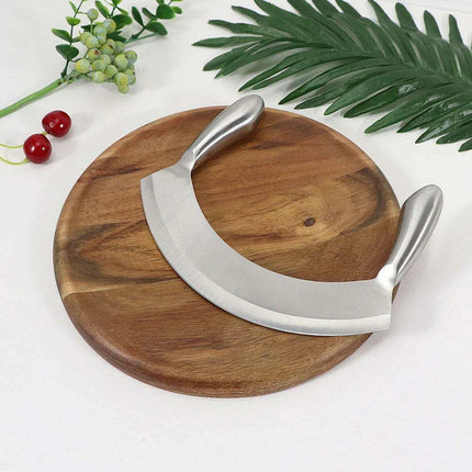Acacia Wood Culinary Prep Set with Premium Stainless Steel Mezzaluna Chopper..