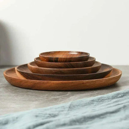 Acacia Wood Japanese Tableware Collection - Stylish Plates & Serving Tray for All Occasions - Très Elite