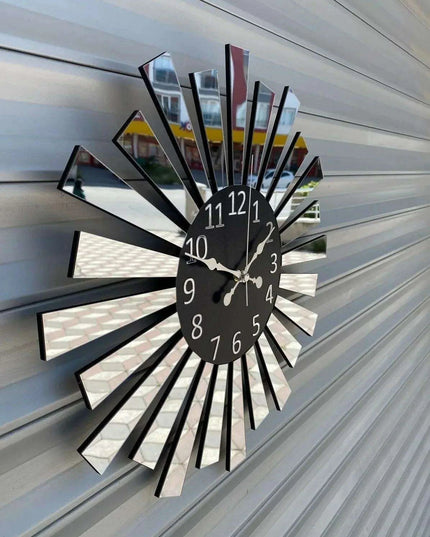 Elegant Gold and Silver Mirror Wall Clock with Wooden Layer and Piano Design