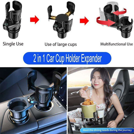 Adjustable Dual Cup Holder & Organizer with Rotating Function | Superior Stability for On-the-Go Convenience
