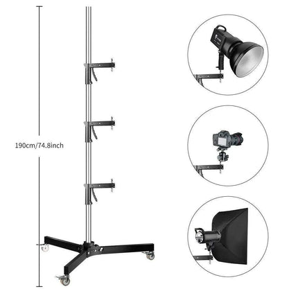 Adjustable Height Gun Grip Light Stand with Wheels and Tripod - LED Softbox Support - Très Elite