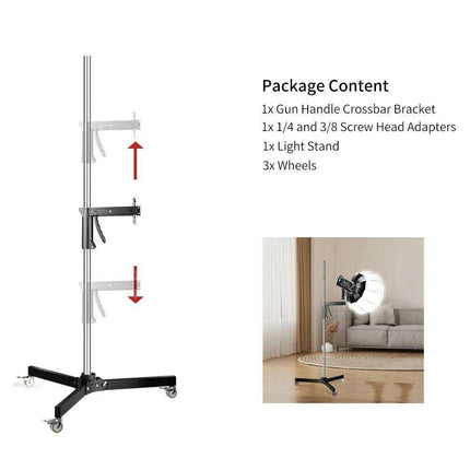 Adjustable Height Gun Grip Light Stand with Wheels and Tripod - LED Softbox Support- Très Elite- Très Elite