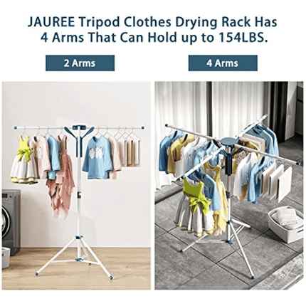 Adjustable Height Portable Tripod Clothes Drying Rack with Windproof Clips - Très Elite
