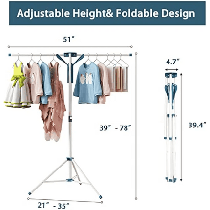 Adjustable Height Portable Tripod Clothes Drying Rack with Windproof Clips - Très Elite