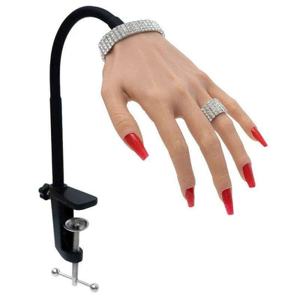 Adjustable Silicone Nail Art Practice Hand Set with Stand - Professional Nail Training Kit - Très Elite