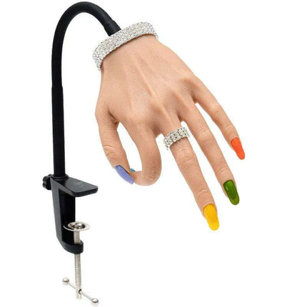 Adjustable Silicone Nail Art Practice Hand Set with Stand - Professional Nail Training Kit - Très Elite